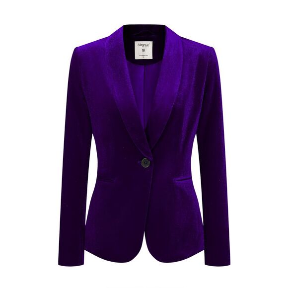 Women's Coat Solid Shawl Collar 1 Button Velvet Blazer Deep Purple - Picture 1 of 6